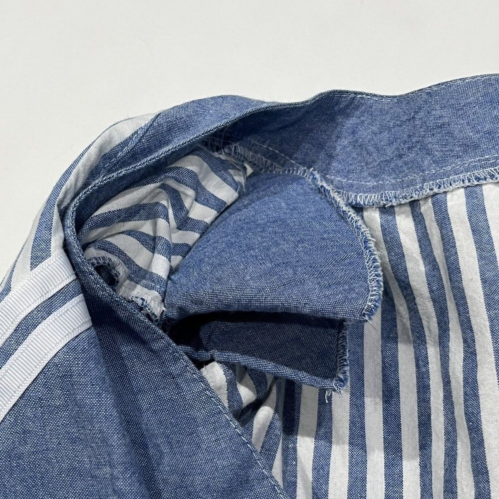 Vintage 80s Blue White Striped Cotton Pearl Button Oversized Jacket Women Medium - Picture 8 of 16